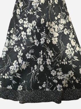 Notations Black A-Line Skirt with White Floral Print